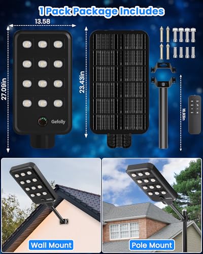 Gefolly G-14000W Solar Street Light Outdoor, Flood Security Parking Lot - size: L