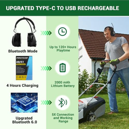 Bluetooth 6.0 AM FM Radio Headphone,Earmuff for Mowing,Construction - color: Black