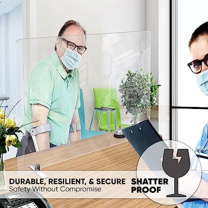 Plexiglass Table Top Sneeze Guard – Desk Divider for Students, Office, Transactions – Acrylic Shield | (24" x 24" with Cutout) - size: 24"H x 24"W Cutout