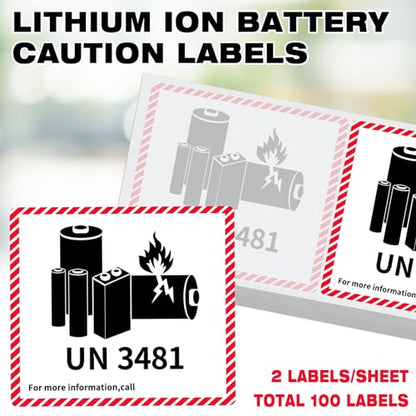 Dunzoom 150 Pcs UN3481 Lithium Ion Battery Caution Labels 3.3" X 4.2" - color: Un3481, size: 3.3" X 4.2"