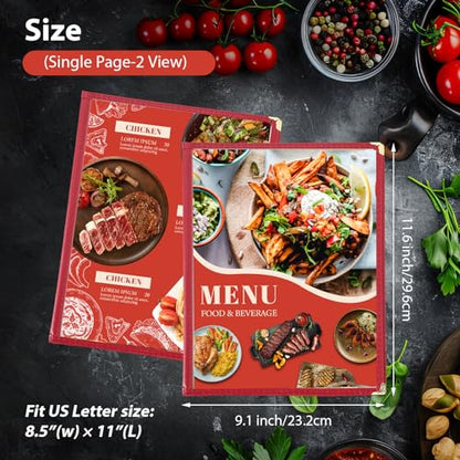 Menu Covers 8.5 x 11 | Restaurant Recipe Menu Covers Transparent Restaurant Menu Covers for Kitchen, Drink, Wine Menu Covers Burgundy (10, 8.5"x 11" (2 Page, 4 View)) - size: 8.5"x 11" (2 Page, 4 View)
