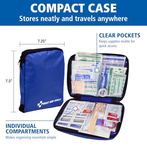First Aid Only 298 Piece All-Purpose Emergency First Aid Kit for Home, Office, Car, Apartment, Dorm, and Camping, Travel-Friendly Compact Pouch Fits in Backpacks, Suitcases, Cabinets, and Drawers - size: 298 pieces