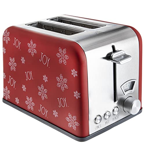 Rae Dunn Toaster, Stainless Steel 2 Slice Square Toaster, Wide Slot with 5 Browning Levels, with Bagel, Defrost and Cancel Options (Red Holiday Print) - color: Red Holiday Print