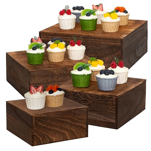 4 Pieces 12 Inches Wooden Cake Stands,Antique Brown Cupcake Stands. - color: Antique Brown
