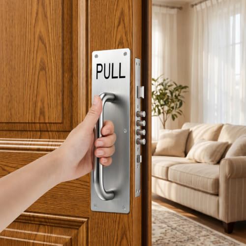 Sumnacon 1 Set Stainess Steel Door Handle,Push Pull Plate Handles, Silver - color: Silver