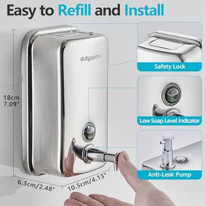 304 Stainless Steel Soap Dispenser Wall Mount, 800 mL - size: 27.05 fl.oz./ 800ml