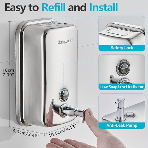 304 Stainless Steel Soap Dispenser Wall Mount, 800 mL - size: 27.05 fl.oz./ 800ml