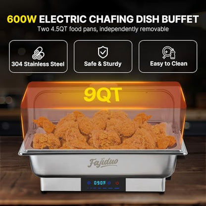Electric Chafing Dish, 9QT Buffet Servers and Warmers, Stainless Steel Chaffing Dishes with Temperature Control Display, Commercial Food Warmers for for Parties, Catering, Buffets - size: 1/1 Full Size ℉