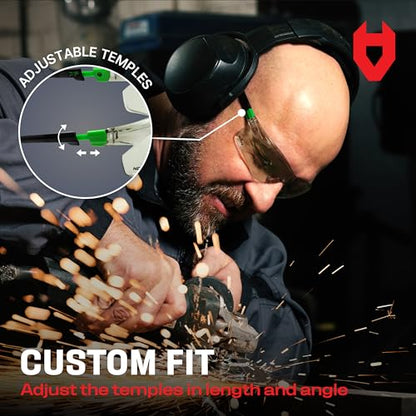 NoCry Lightly Tinted Anti Fog Safety Glasses for Men or Women with Scratch-Resistant Lenses - ANSI Z87.1 Certified with 100% UV Protection - Adjustable Temples and Nose Pad - Wraparound Design - color: Green & Black (In-out)