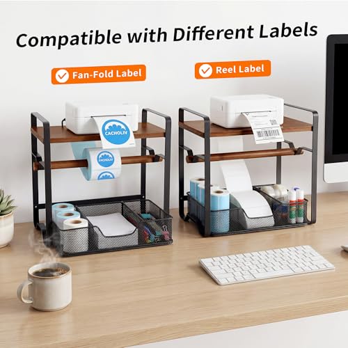 Label Holder for Thermal Printer - Sticker Roll Dispenser - Shipping Lable Holder for Rolls and FanFold Labels - Thermal Printer Stand for Home, Office, Small Business (Walnut-Black) - color: Walnut Black