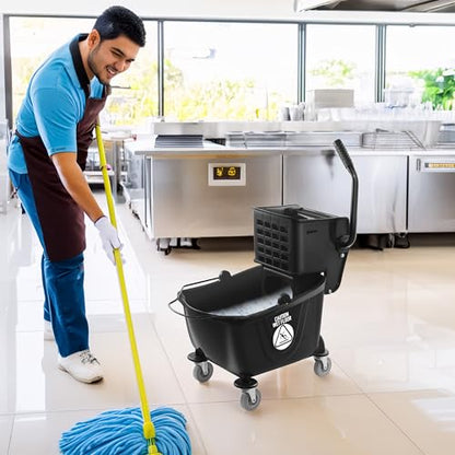 Dryser Commercial Mop Bucket with Side Press Wringer, 26 Quart, Black - color: Black