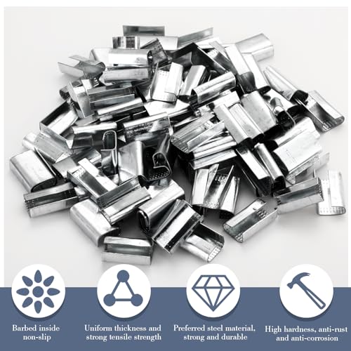 Blulu 2000 Pcs Packaging Strapping Open Serrated Seals for 1/2" Strap Width Polyester (PET) Banding Strapping Clips Heavy Duty Metal Buckle, Provide Increased Load Securement