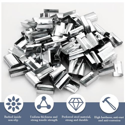 Blulu 2000 Pcs Packaging Strapping Open Serrated Seals for 1/2" Strap Width Polyester (PET) Banding Strapping Clips Heavy Duty Metal Buckle, Provide Increased Load Securement