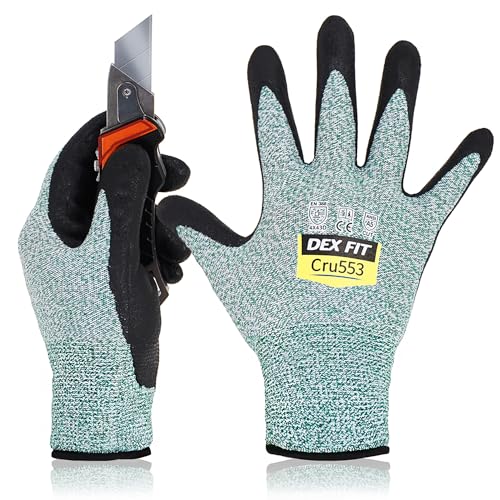 DEX FIT Level 5 Cut Resistant Gloves Cru553, 3D-Comfort Fit, Firm Grip, Thin & Lightweight, Touch-Screen Compatible, Durable, Breathable & Cool, Machine Washable; Green XS (6) 1 Pair - color: Green, size: X-Small
