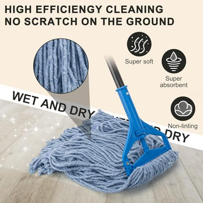 Commercial Industrial Mop with 3 Extra Large Reusable Replacement Head - size: Blue Handle + 3 Mop Head