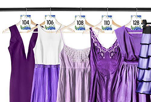 FaCraft Live Number Tag 001-100, Floral Purple Live Sale Number Cards Reusable Normal and Reverse Mirror Image Hanger Cards Hanger Tags Card for Clothes Coat Check Tickets - color: Purple Flower 1-100