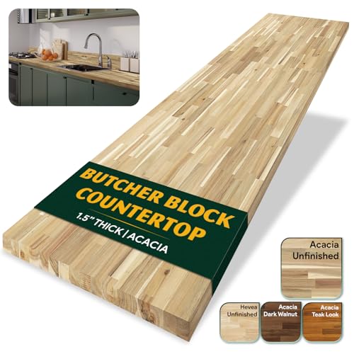 Howizz Acacia Butcher Block Countertop 60 x 25 x 1.5 Inches, Unfinished Solid Wood Table Top for DIY Desk Top, Workbench Top, Kitchen Countertop - color: Acacia - Finger Joint - Natural - Unfinished, size: 60"L x 25"W x 1.5"Th