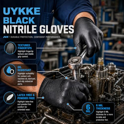 Nitrile Gloves HEAVY DUTY 6 Mil Disposable Rubber Black Gloves Large - size: Large
