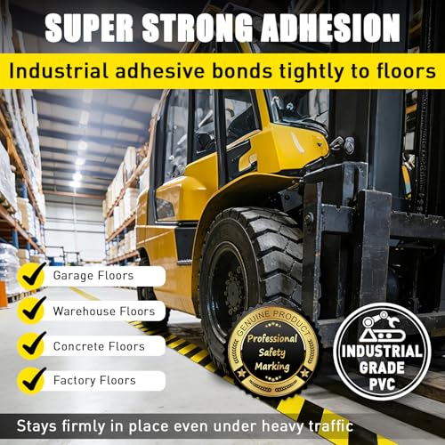 Floor Marking Tape, 1.1mm Extra Thick, Yellow & Black, 2 Inch x 100FT - color: Yellow and Black