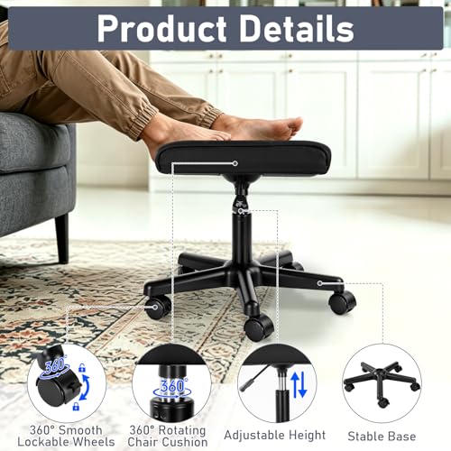 Footrest Under Desk Leg Rest Ottoman Adjustable Height Foot Stool (Black) - color: Black, size: 19.3''L x 15''W