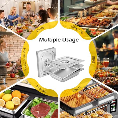 Dyna-Living Hotel Pans with Lids 4 Pack 1/2 Half Size Steam Table Pans - color: With Lids, size: 2.5 Inch Deep