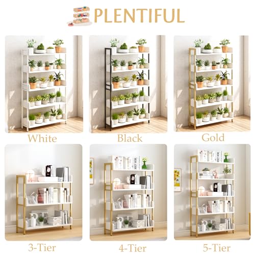 OSCHF Wide Open Shelf Bookcase, 4-Tier, White with Gold Frame - color: Gold + White, size: 4-Tier