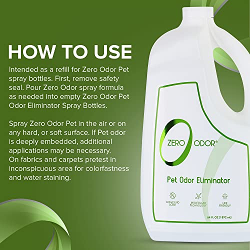Zero Odor Pet Odor Eliminator Refill for Dog & Cat Urine, Carpet Deodorizer - size: 64 Fl Oz (Pack of 1)