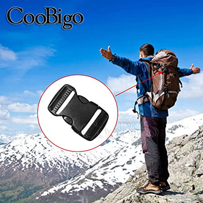 CooBigo 10 Pack Plastic Side Release Buckle 1" Dual Adjustable Outdoor Camping Tactical Backpack Belt Strap Webbing Bag Hardware Accessories 1" Dual Release Buckel Black - color: B#: 1"(10pcs)