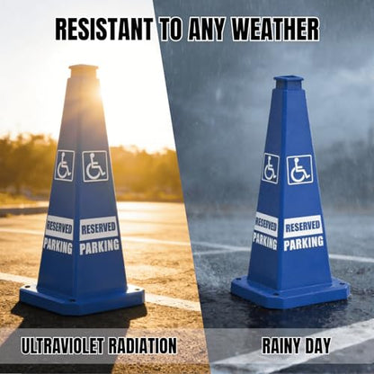 28" ADA Revised Parking Cones 6 Pack, Handicap Reserved Parking Traffic Cones with Rubber Weighted Base, High Visibility Safety Cones for Accessible Parking Spaces - color: ADA REVISED PARKING/BLUE, size: 28 inch