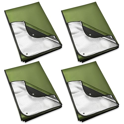 Kanayu 4 Pcs Emergency Thermal Survival Blankets 82 x 60 Inch,Heavy Duty Emergency Poncho Tarp Reusable Waterproof Blanket for Car,Camping,Hiking(Olive Green) - color: Olive Green