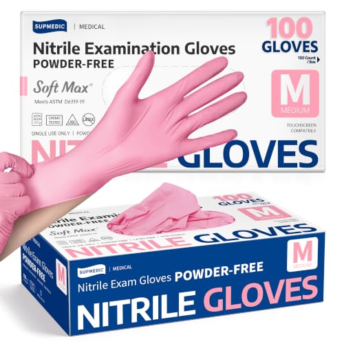 Supmedic Medical Nitrile Exam Gloves, Latex & Powder-Free Disposable 100 Ct - color: Medium (Rose Quartz)