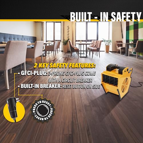 CAT fans - High Velocity 1200 CFM, Multi Pivoting Cooling, Ventilating, Drying Fan W/ 2 Grounded AC Outlets, Adjustable 4 Speed Enclosed Dual Ball Bearing Motor, & GFCI Plug (B-1200)