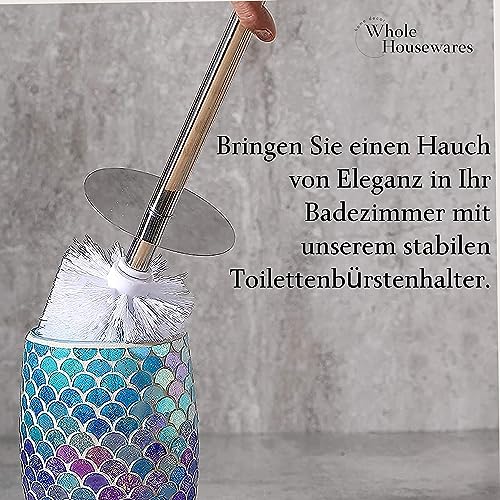 WHOLE HOUSEWARES | Modern Toilet Brush Set | Toilet Bowl Brush and Holder | Bathroom Accessory Set | Toilet Brushes for Bathroom | Freestanding Mosaic Toilet Bowl Cleaner (Mermaid) - color: Mermaid