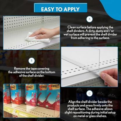 Shelf Dividers, 50 Pack, 3" x 17-9/16", Retail Shelf Organization, Product Separators, Clip Strip