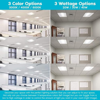 2X2 FT Center LED Troffer Panel Light, 20/30/40W, 3 Color Options 3000K | 4000K | 5000K, Dimmable Drop Ceiling Lights, 2500/3750/5000 Lumens, Damp Rated, 120-277V, Premium (12 Pack) - size: 2X2 Troffer - 12 Pack