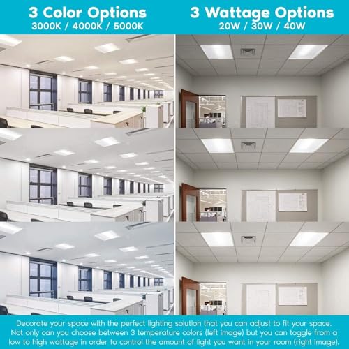 2X2 FT Center LED Troffer Panel Light, 20/30/40W, 3 Color Options 3000K | 4000K | 5000K, Dimmable Drop Ceiling Lights, 2500/3750/5000 Lumens, Damp Rated, 120-277V, Premium (12 Pack) - size: 2X2 Troffer - 12 Pack