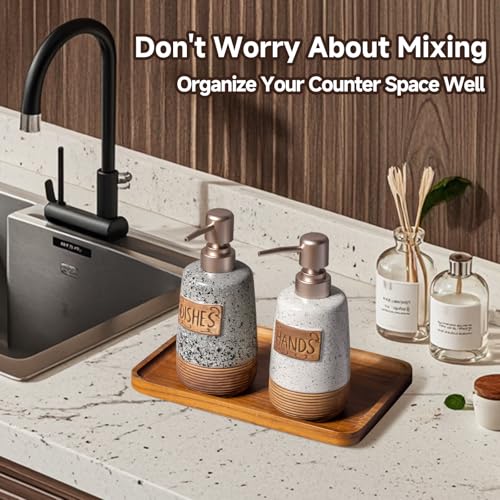 Hand and Dish Soap Dispenser Set, Farmhouse Ceramic Soap Dispenser for Kitchen Sink, 15 OZ Vintage Hand Wash Liquid Dispenser for Bathroom Farmhouse Modern Kitchen Decor Accessories - size: 15 OZ