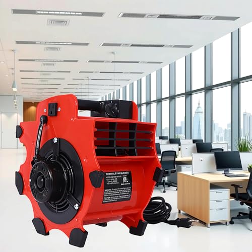 Portable Utility Fan, 3-Speed Floor and Carpet Dryer, High Velocity Blower Fan Floor Fan Carpet Dryer Fan industrial fan box fan with 4 Different Angles for Drying, Cooling, Ventilating (Red)