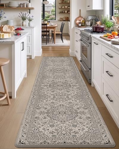 DEXI Kitchen Floor Mats Cushioned Anti Fatigue Runner 24x87 Beige Grey - color: Beige/Grey, size: 87"L x 24"W x 0.4"Th