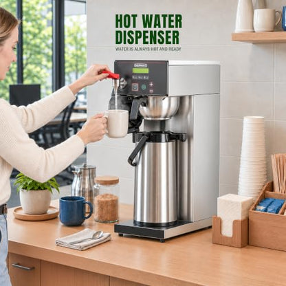 NUPANT Commercial Airpot Coffee Brewer 14 Cup Auto-Fill Dirp Coffee Maker Machine with 74oz 24H Thermal Carafe, Stainless Steel, Hot Water Dispenser,Temp./Cup Control LCD Screen for Restaurant Office - size: Auto-Filling/Digital LCD Control