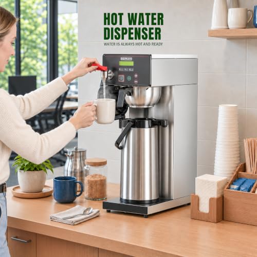 NUPANT Commercial Airpot Coffee Brewer 14 Cup Auto-Fill Dirp Coffee Maker Machine with 74oz 24H Thermal Carafe, Stainless Steel, Hot Water Dispenser,Temp./Cup Control LCD Screen for Restaurant Office - size: Auto-Filling/Digital LCD Control