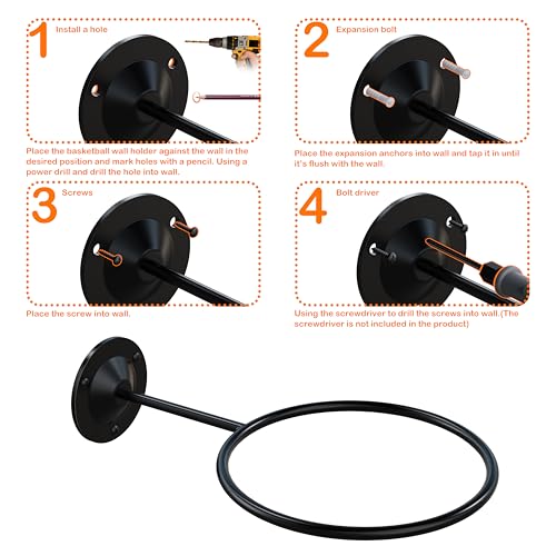 S SUCHEK Basketball & Sports Ball Holder - Wall Mount Display Storage for Basketball, Soccer, Volleyball, Football, Rugby
