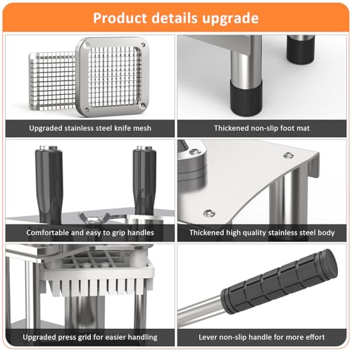 French Fry Cutter, Commercial Vegetable Chopper Potato Cutter with 3 Stainless Steel Blades (1/4", 3/8", 1/2"), Non-Slip Suction Base, Great for Potato, Carrot, Cucumber, Air Fryer & Restaurant Prep