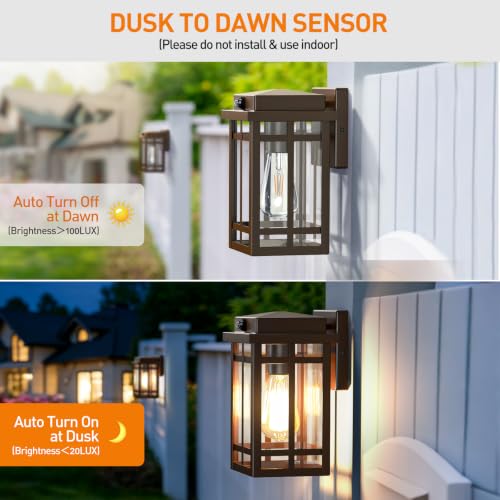 9.76'' Dusk to Dawn Outdoor Wall Light 2 Packs, Brown - color: Brown, size: 9.76''-Dusk to Dawn Sensor-2pcs