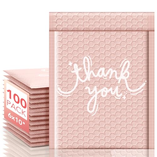 Metronic Bubble Mailers 6x10 Inch 100 Pack Thank You Padded Envelopes Pink - color: Thank you, size: 6x10" 100PC