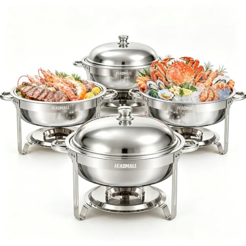 HEADMALL Chafing Dishes for Buffet 4 Pack, 6QT Gold Food Warmers for Parties Buffet Servers, Warming Trays for Wedding, Birthday Party or Holiday Celebration (4, Silver) - color: Silver