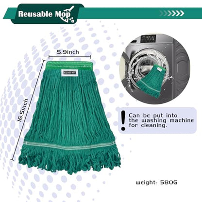 Heavy Duty Wet Industrial Cleaning Mop Head – 21 oz Green mop Head Replacement Cotton Washable Industrial mop Heads Heavy Duty for Commercial & Home Cleaning（Green） - color: Green, size: 3 Pack