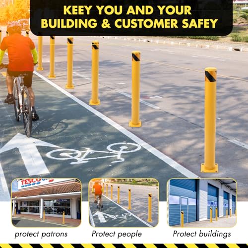 Safety Bollard Post, 30 x 4.5 inch Removable Steel Traffic Parking Barrier Bollards, Yellow, 2 Pack - size: 30"Hx4.5"D