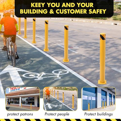 Safety Bollard Post, 30 x 4.5 inch Removable Steel Traffic Parking Barrier Bollards, Yellow, 2 Pack - size: 30"Hx4.5"D