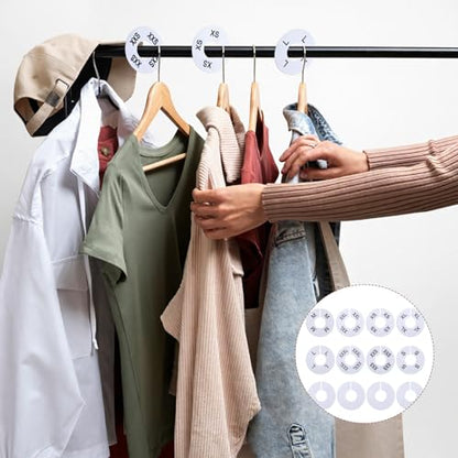 12Pcs Clothing Rack Size Dividers Round White Plastic Wardrobe Round Hangers Label for Clothing Rack Pre-Labeled (XXS-XXXL) Blank Dividers for Clothes Organization